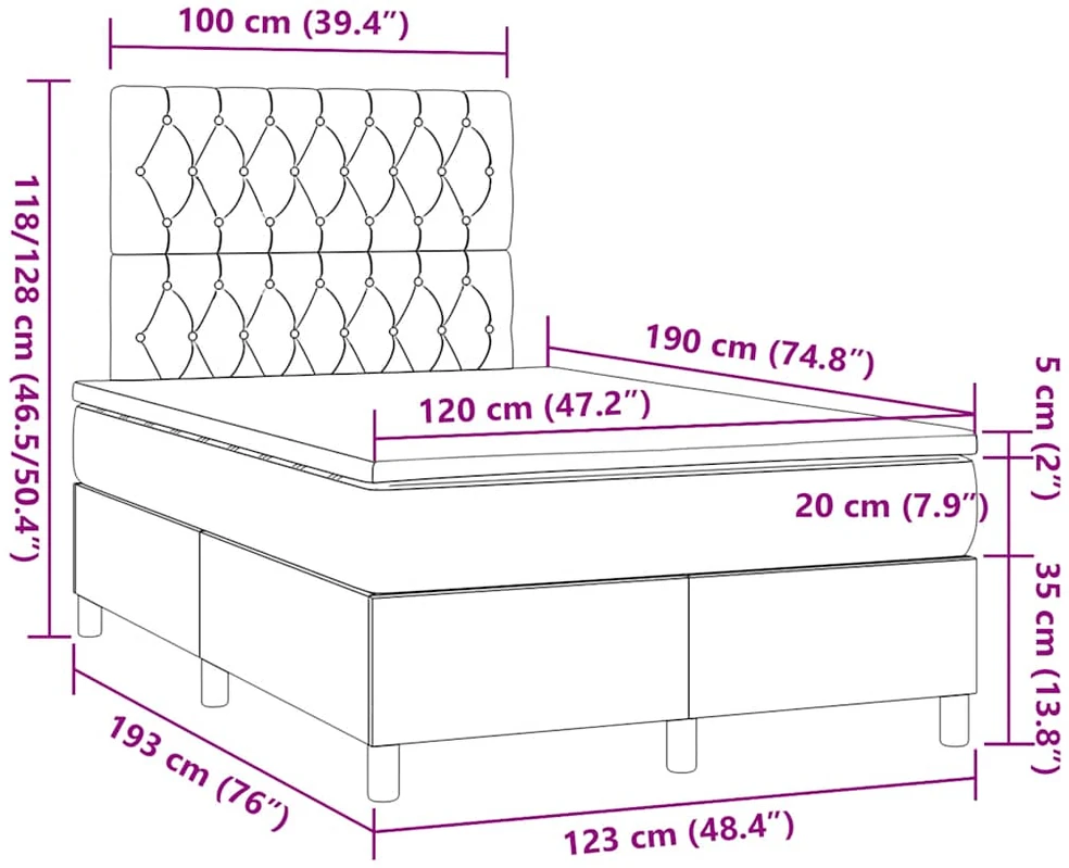 Lova su spyruoklėmis ir čiužiniu, taupe, 120x190cm, audinys