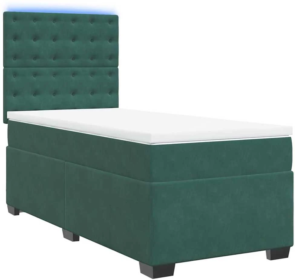 Lova su spyruoklėmis ir čiužiniu, žalia, 100x200 cm, aksomas