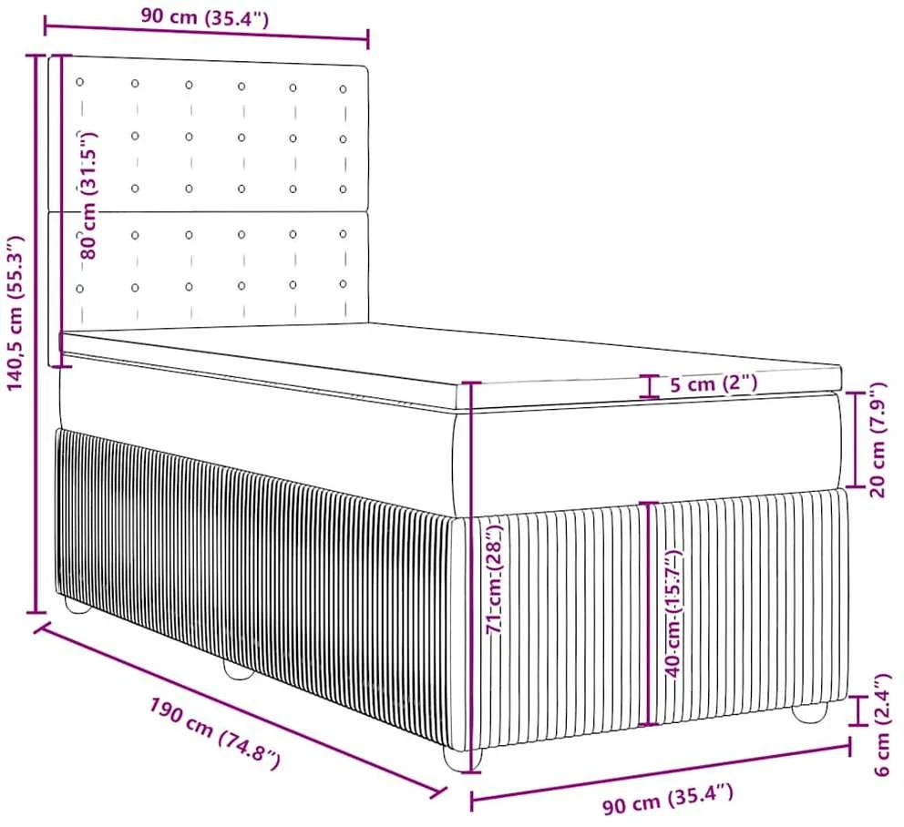 Lova su spyruoklėmis ir čiužiniu,tamsiai pilka,90x190cm,audinys