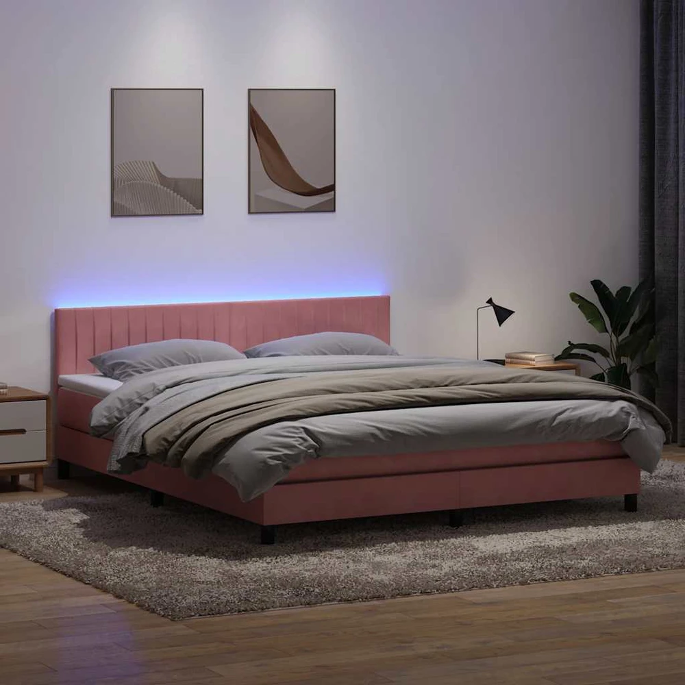 Lova su spyruokliniu/čiužiniu/LED, rožinė, 180x210 cm, aksomas