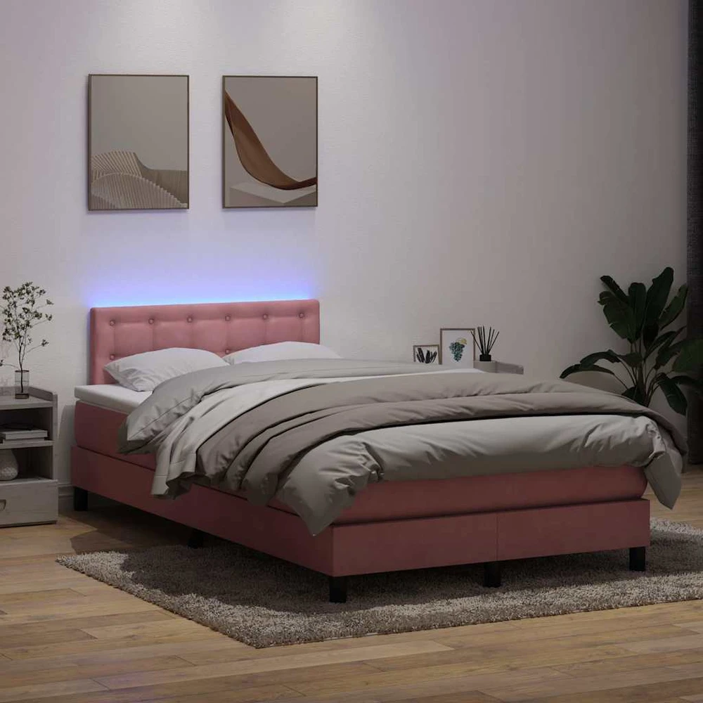 Lova su spyruokliniu/čiužiniu/LED, rožinė, 120x220 cm, aksomas