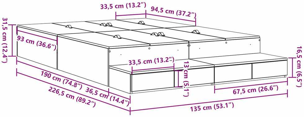 Lova su daiktų laikymo vieta Balta 135 cm Apdirbta mediena