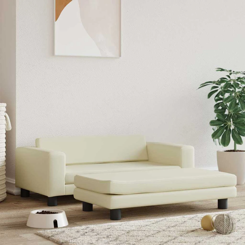 Lova šunims su prailginimu, kreminė, 100x50x30cm, dirbtinė oda