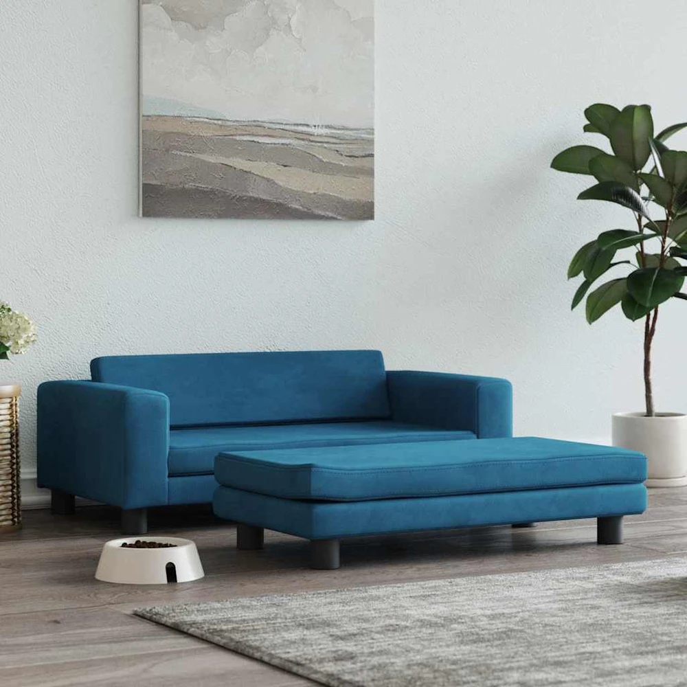 Lova šunims su prailginimu, mėlyna, 100x50x30cm, aksomas