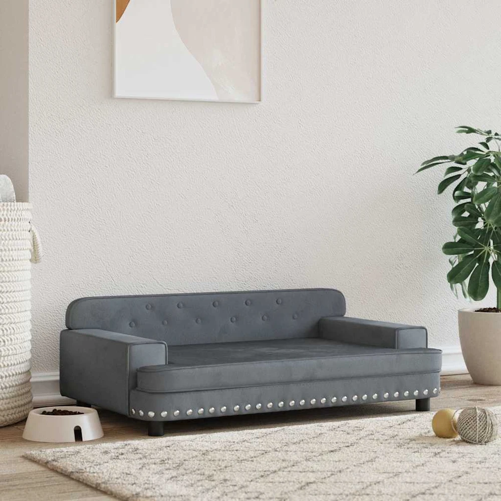 Lova šunims, tamsiai pilkos spalvos, 90x53x30cm, aksomas