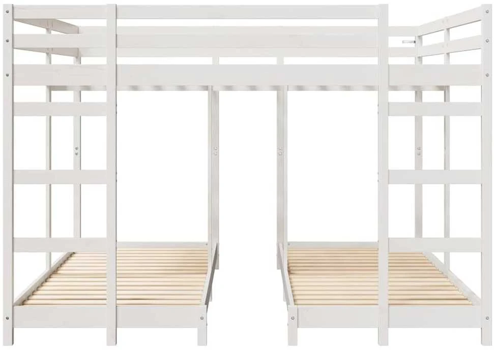 Trivietis lovos rėmas Balta 200 x 200 cm Kietos pušies mediena