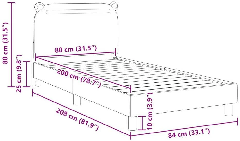 Lova Vaikiška lovos konstrukcija su galvūgaliu Juoda 80 x 200 cm