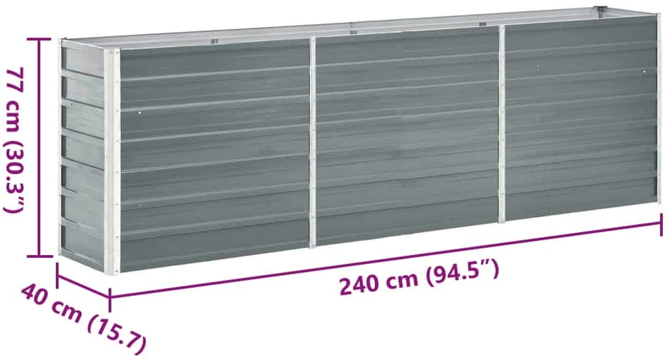 Lovelis, pilkas, 240x40x77cm, galvanizuotas plienas, aukštas