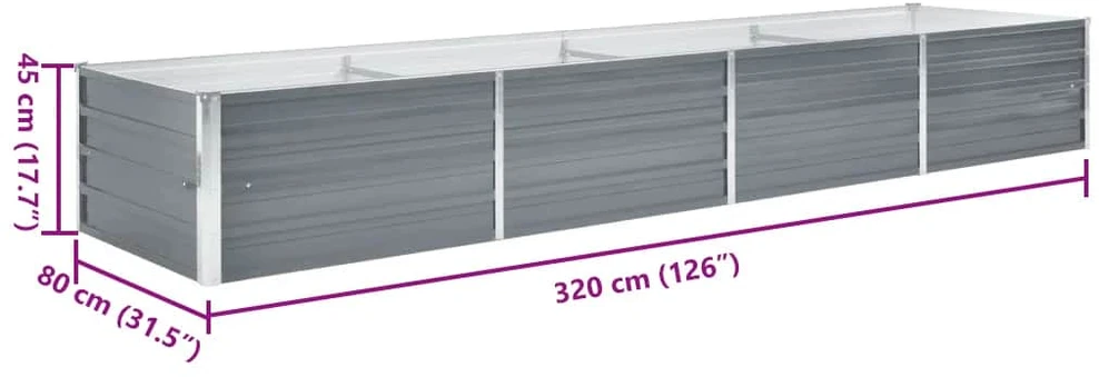 Lovelis, pilkas, galvanizuotas plienas, 320x80x45cm