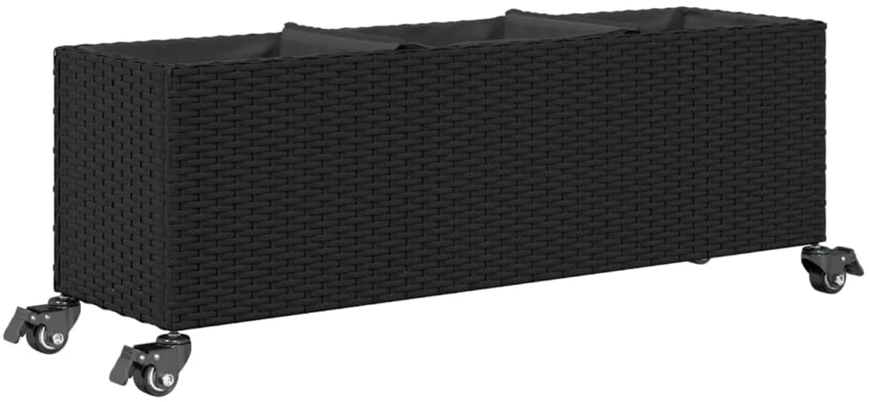 Lovelis su ratukais/3 vazonais, juodas, 107x32x38cm, PE ratanas