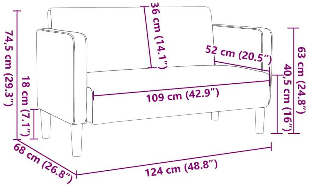 Loveseat sofa, mėlyna, 109cm, velvetinis audinys