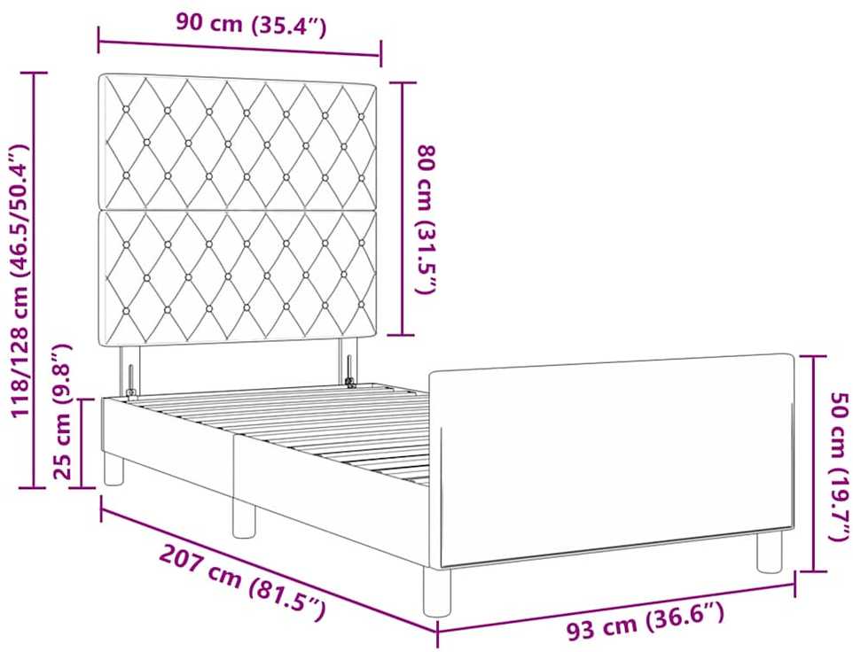 Kiemas lova su galvūgalio Juoda 90 x 200 cm Aksomas