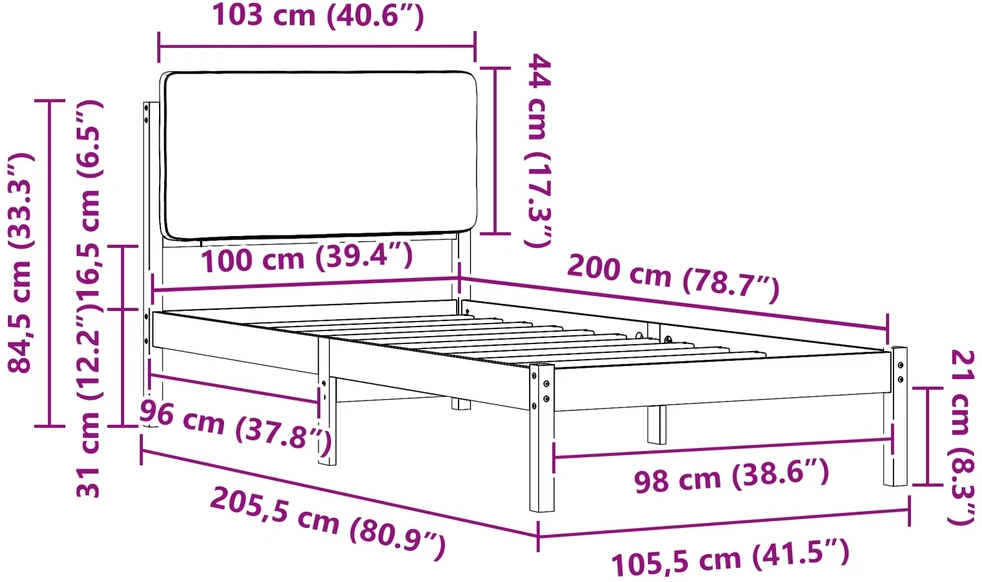 Lova Lovo rėmas su apmuštu galvūgaliu Juoda 100 x 200 cm