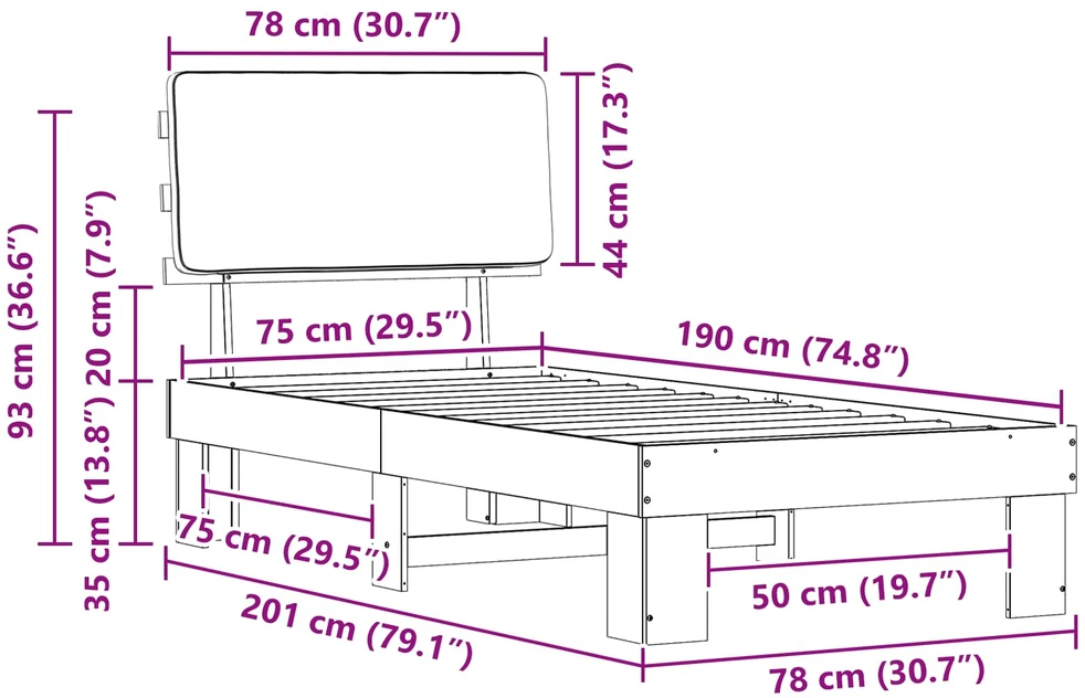 Lova Lovo rėmas su apmuštu galvūgaliu Juoda 75 x 190 cm