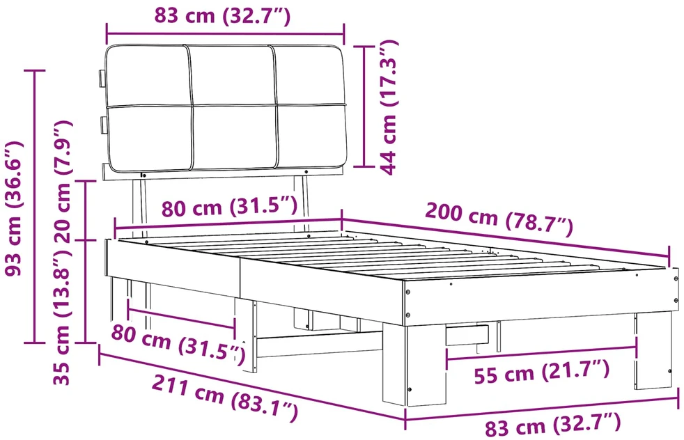 Lova Lovo rėmas su apmuštu galvūgaliu Juoda 80 x 200 cm