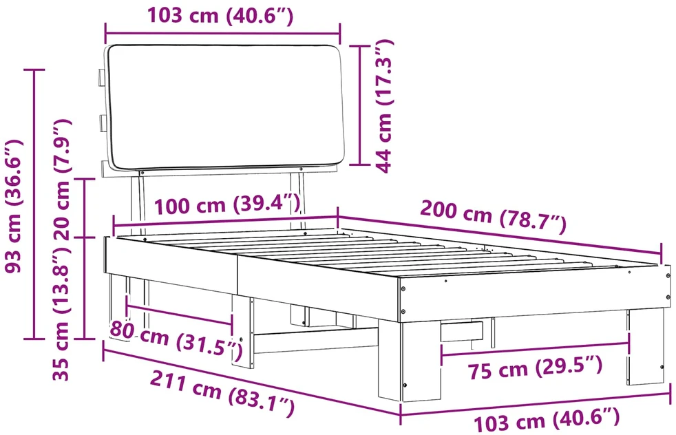 Lova Lovo rėmas su apmuštu galvūgaliu Šviesiai pilka 100 x 200 cm