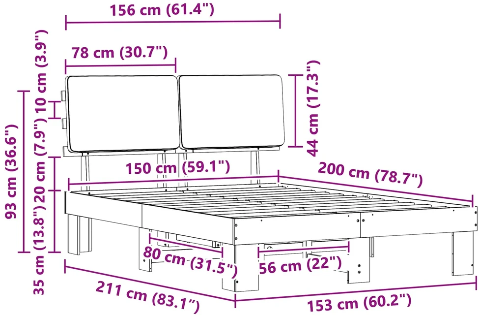 Lovo rėmas su apmuštu galvūgaliu Šviesiai pilka 150 x 200 cm