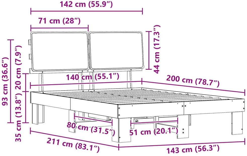 Lovo rėmas su apmuštu galvūgaliu Šviesiai pilka 140 x 200 cm