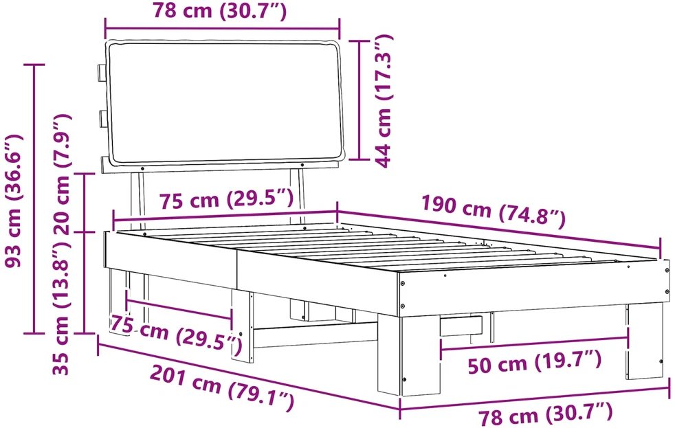 Lova Lovo rėmas su apmuštu galvūgaliu Tamsiai pilka 75 x 190 cm