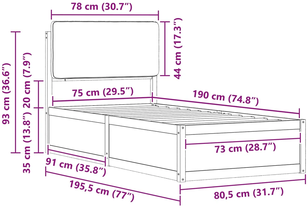 Lova Lovo rėmas su apmuštu galvūgaliu Tamsiai pilka 75 x 190 cm