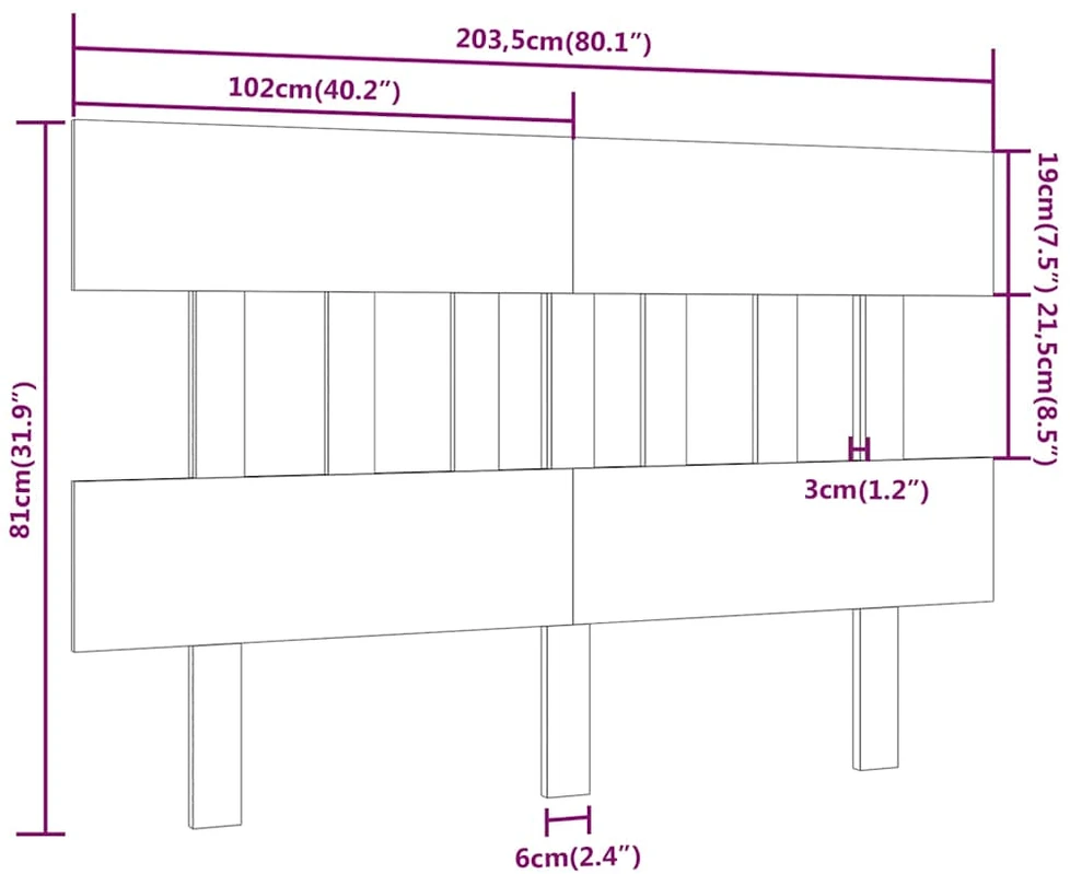 Lovos galvūgalis, pilkas, 203,5x3x81cm, pušies medienos masyvas