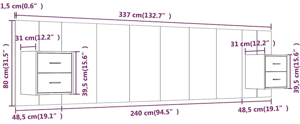 Lovos galvūgalis su spintelėmis, dūminio ąžuolo, mediena