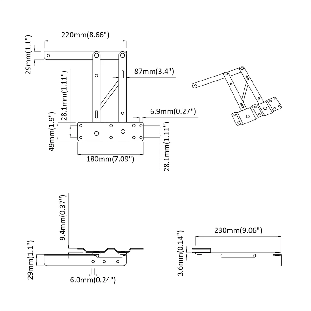 Lovos kėlimo mechanizmas 2 vnt. Juoda 340 x 95 x 40 mm Geležis