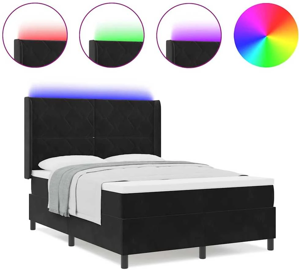 Kiemas lova su LED juostelėmis Juoda 140 x 200 cm Aksomas