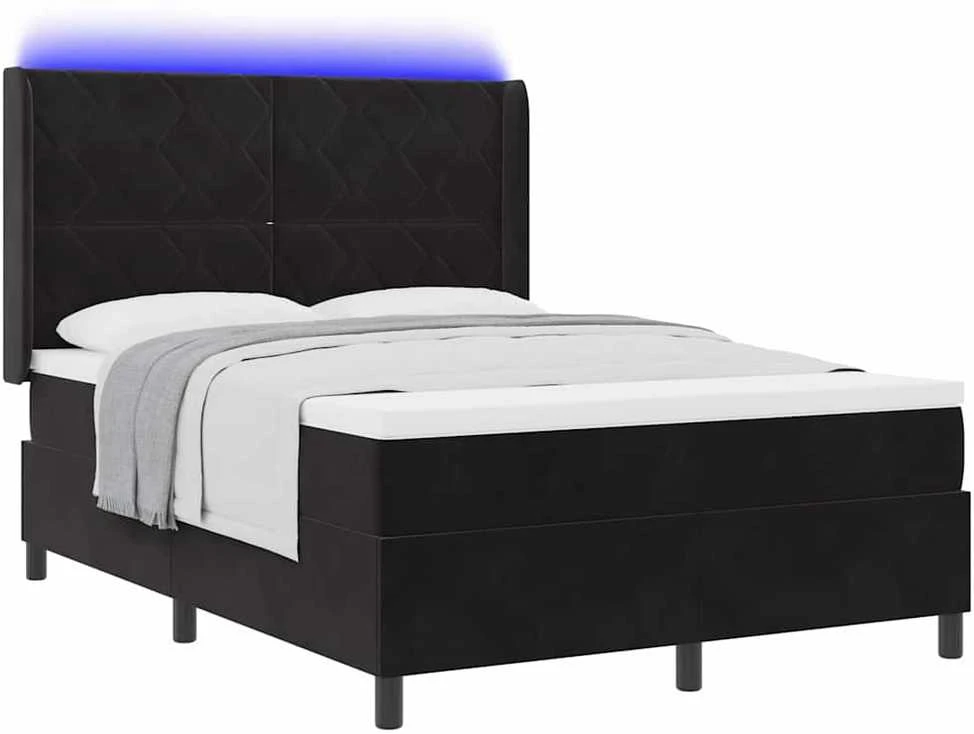 Kiemas lova su LED juostelėmis Juoda 140 x 200 cm Aksomas