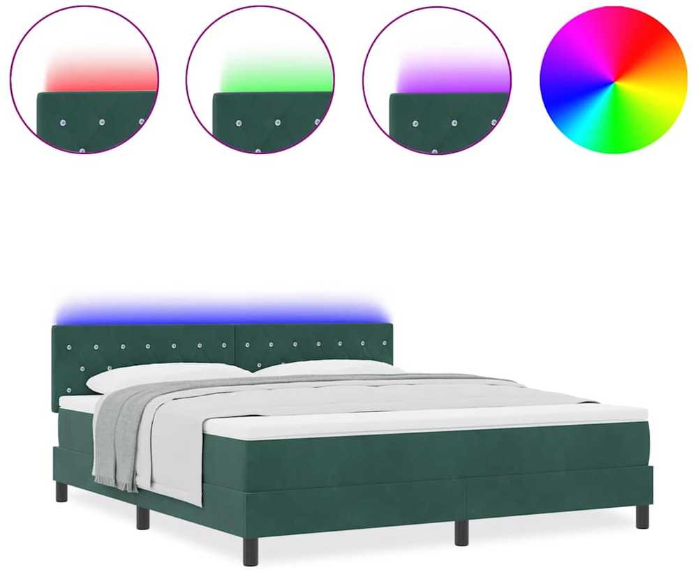 LED Čiužinio Lova su LED Tamsiai žalia 180 x 200 cm Aksomas