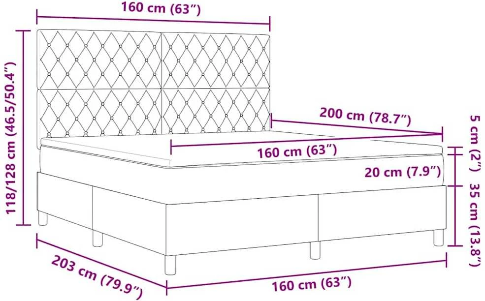 LED Čiužinio Lova Tamsiai pilka 160 x 200 cm Aksomas