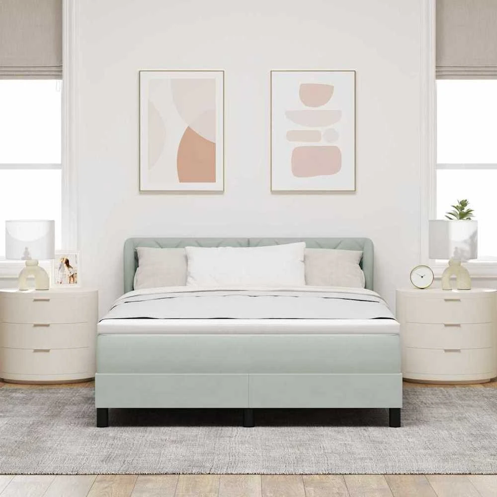 Kiemas lova su galvūgalio Šviesiai pilka 140 x 200 cm Aksomas