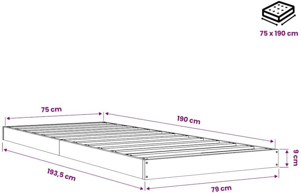 Lovos rėmas, 75x190cm, pušies masyvas, mažas vienvietis