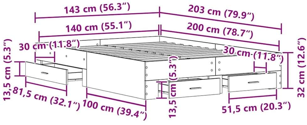 Lovos rėmas Amatininkų ąžuolas 140 x 200 cm Apdirbta mediena