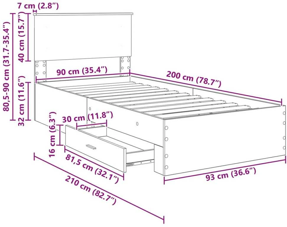 Lova Lovos rėmas Amatininkų ąžuolas 90 x 200 cm Apdirbta mediena