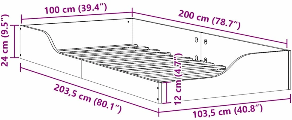 Lova Lovos rėmas Balta 100 x 200 cm Kietos pušies mediena