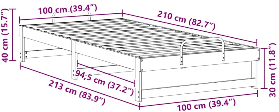 Lova Lovos rėmas Balta 100 x 210 cm Kietos pušies mediena