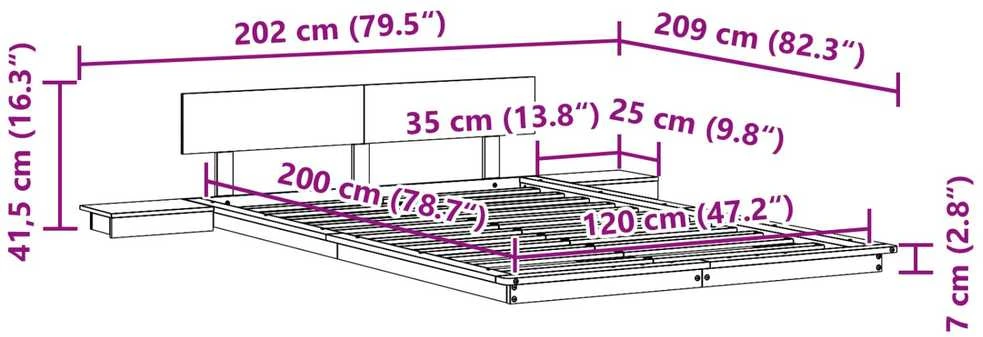Lova Lovos rėmas Balta 120 x 200 cm Medis