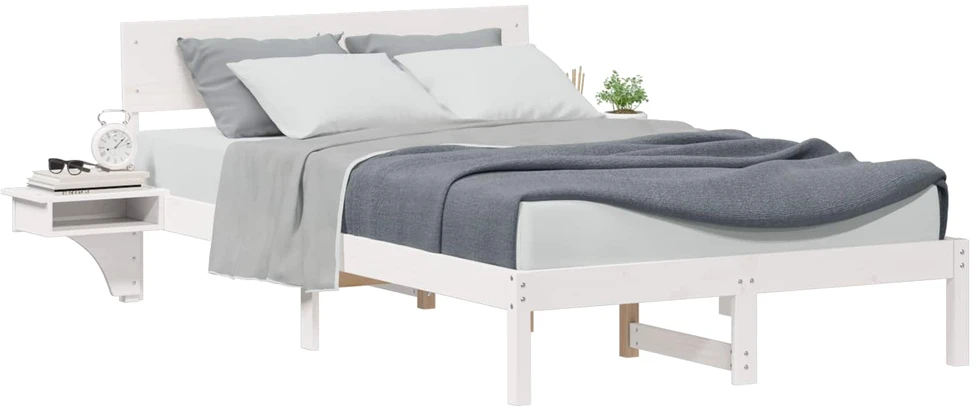 Lova Lovos rėmas Balta 135 x 190 cm Kietos pušies mediena