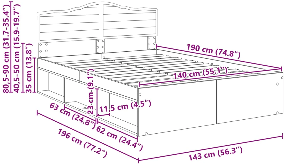 Lovos rėmas Balta 140 x 190 cm Kietos pušies mediena