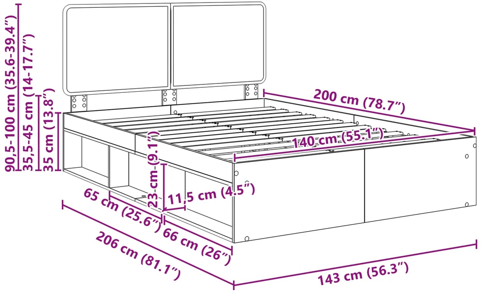 Lovos rėmas Balta 140 x 200 cm Kietos pušies mediena
