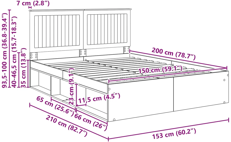 Lovos rėmas Balta 150 x 200 cm Kietos pušies mediena