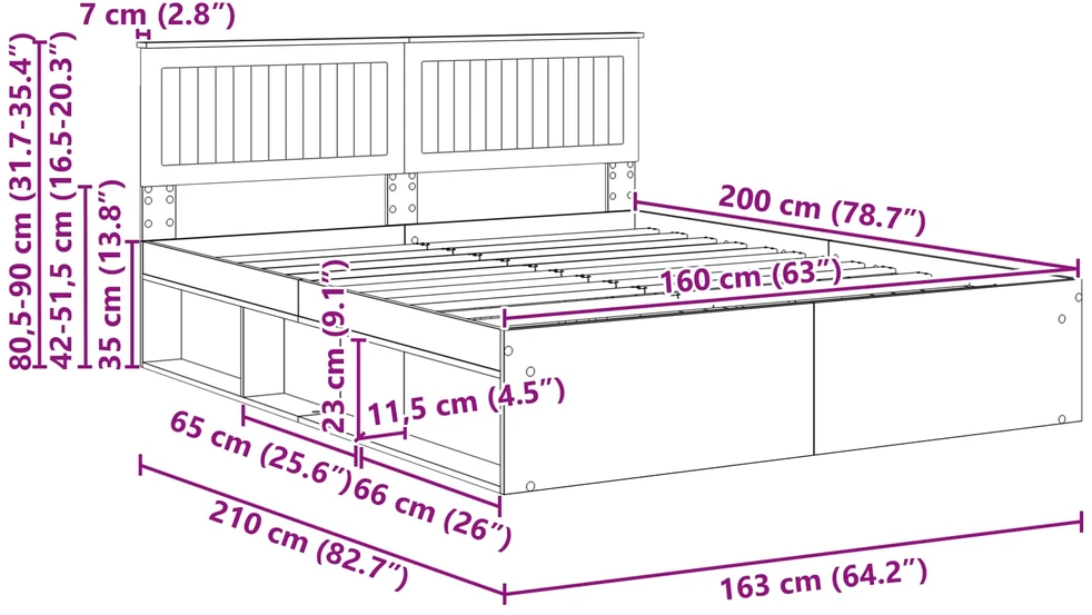Lovos rėmas Balta 160 x 200 cm Kietos pušies mediena