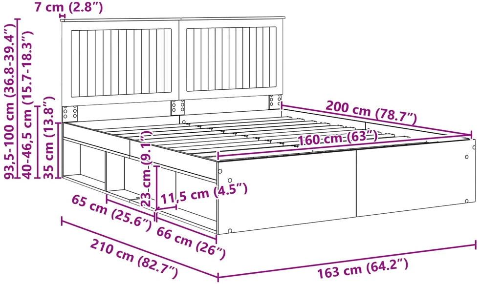 Lovos rėmas Balta 160 x 200 cm Kietos pušies mediena