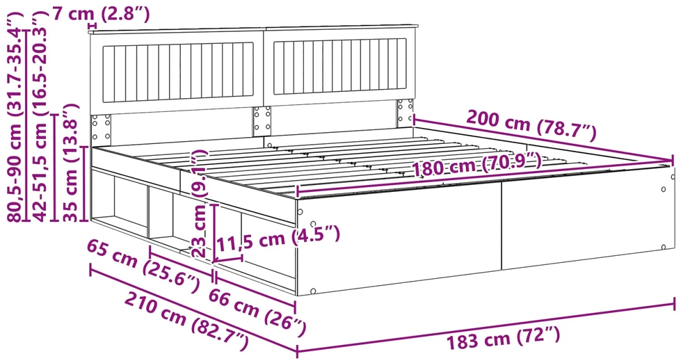 Lovos rėmas Balta 180 x 200 cm Kietos pušies mediena