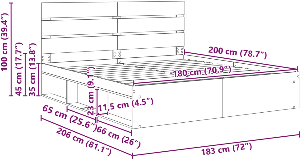 Lovos rėmas Balta 180 x 200 cm Kietos pušies mediena