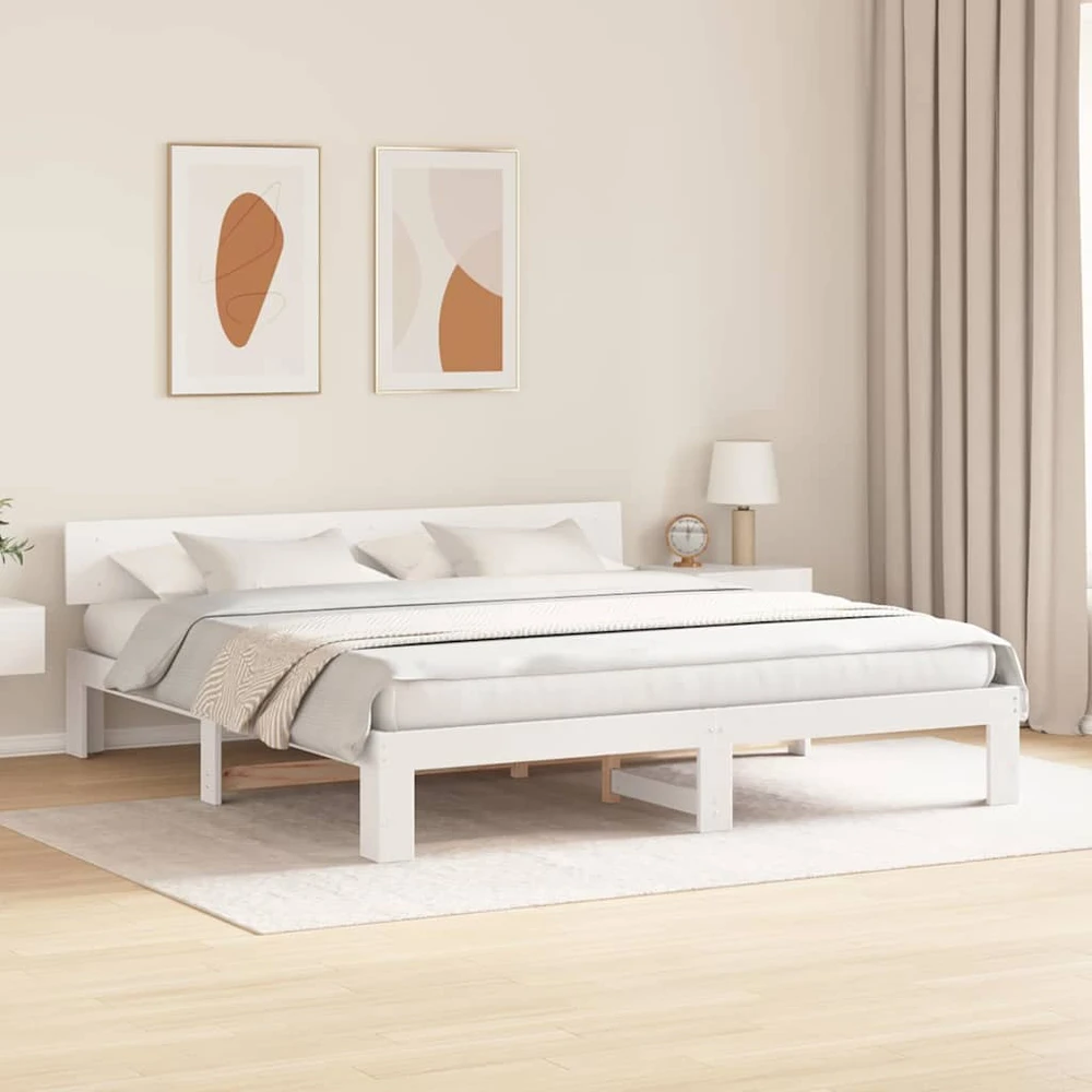 Lovos rėmas Balta 200 x 200 cm Kietos pušies mediena