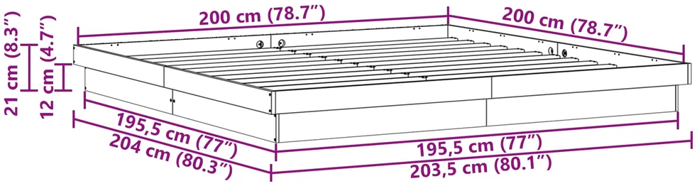 Lovos rėmas Balta 200 x 200 cm Kietos pušies mediena