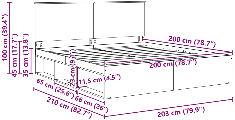 Lovos rėmas Balta 200 x 200 cm Kietos pušies mediena