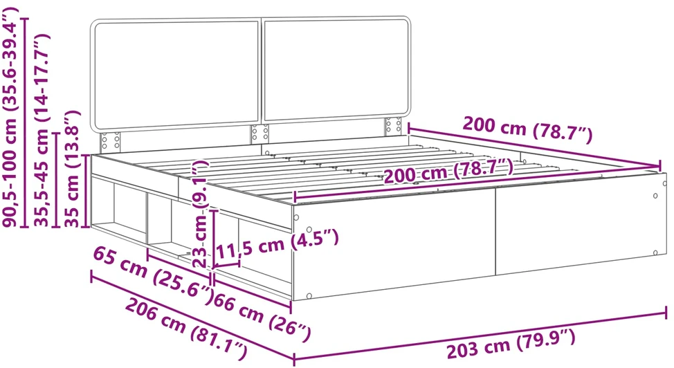 Lovos rėmas Balta 200 x 200 cm Kietos pušies mediena